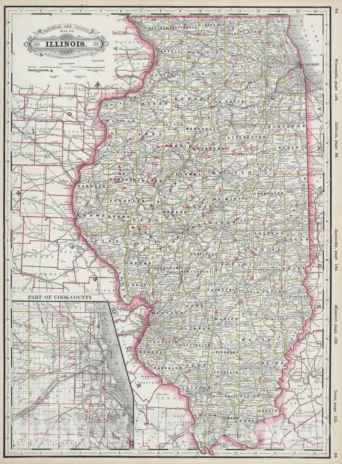 Historic Map : Illinois., 1889, Vintage Wall Art