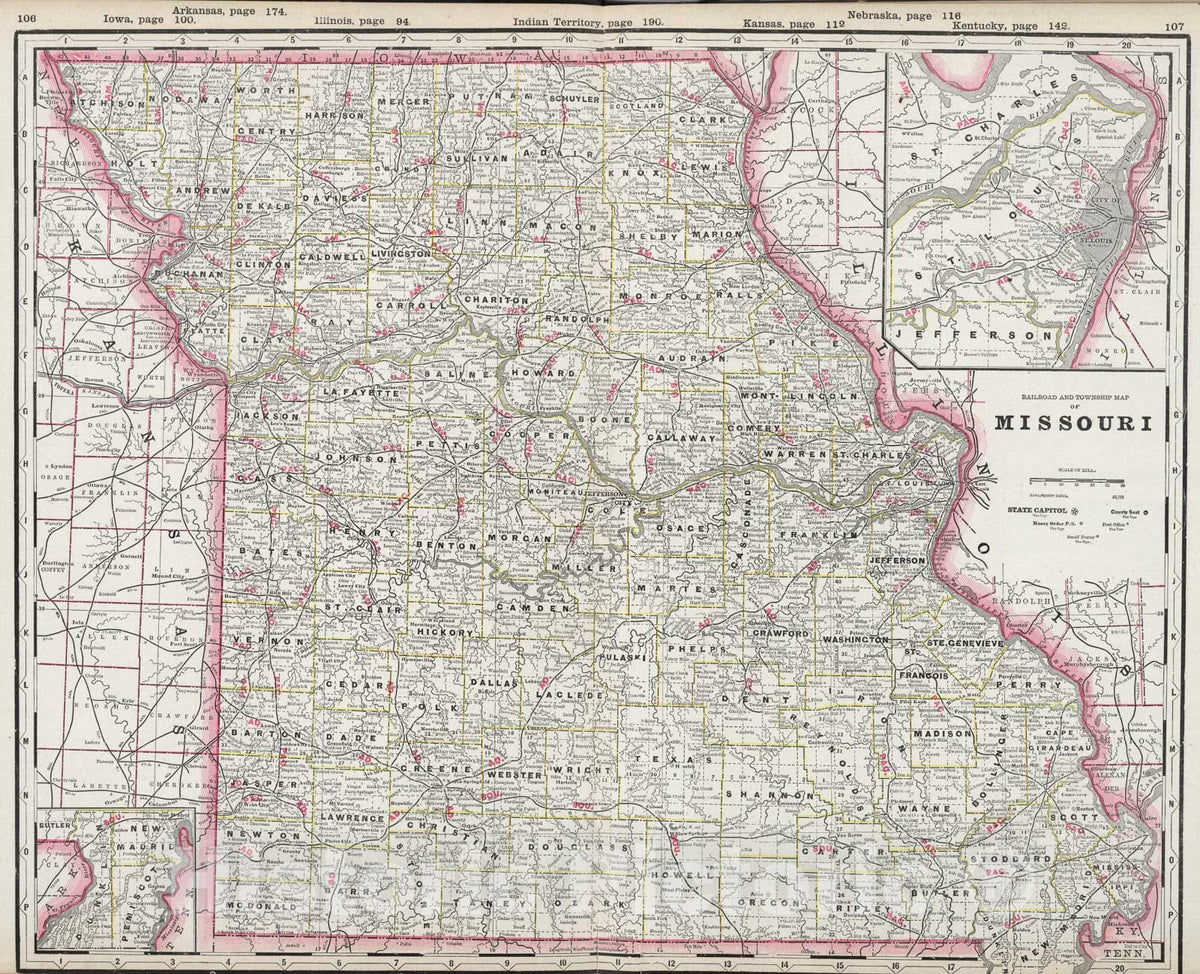 Historic Map : Missouri., 1889, Vintage Wall Art