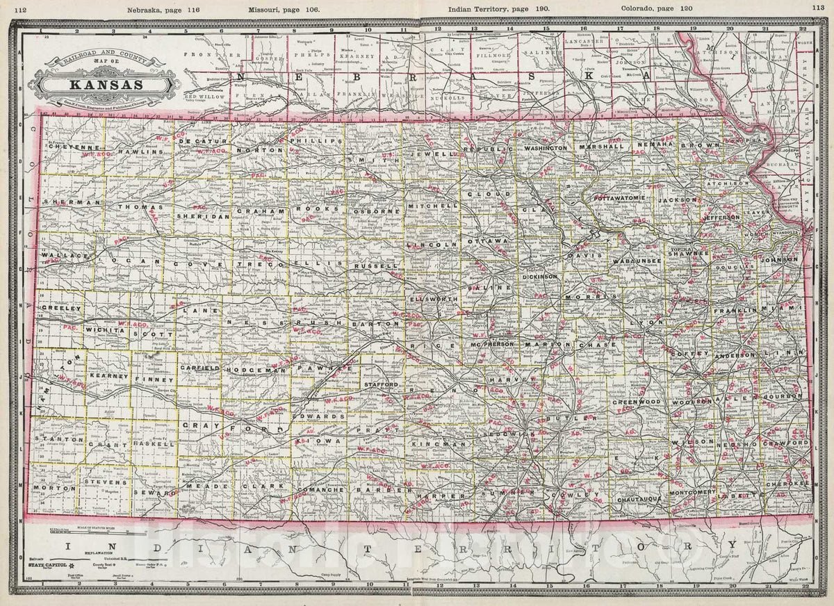 Historic Map : Kansas., 1889, Vintage Wall Art