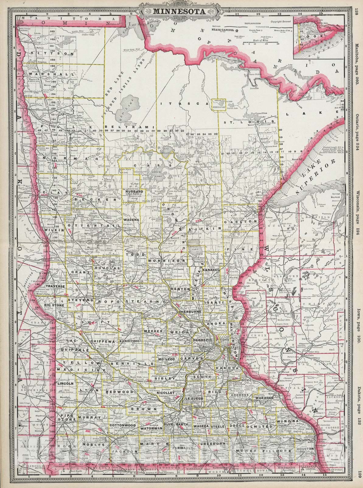 Historic Map : Minnesota., 1889, Vintage Wall Art