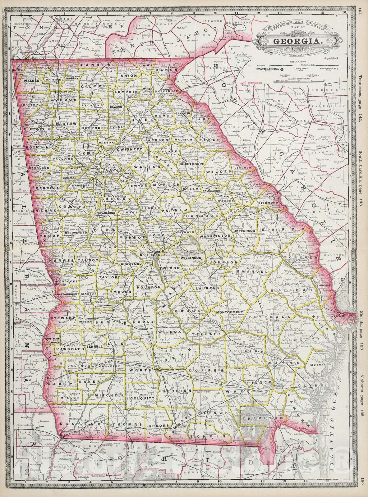 Historic Map : Georgia., 1889, Vintage Wall Art