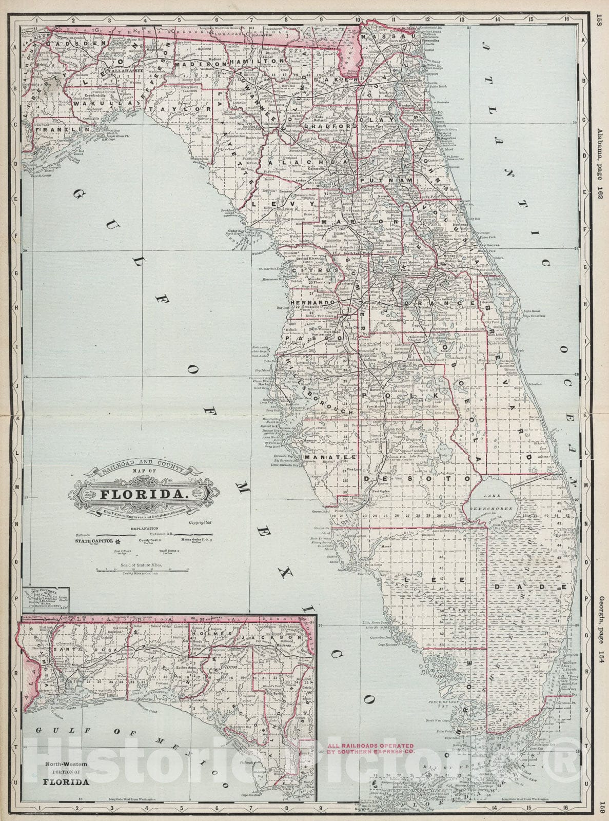 Historic Map : Florida., 1889, Vintage Wall Art