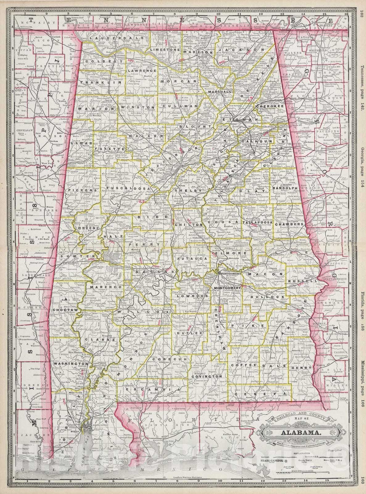 Historic Map : Alabama., 1889, Vintage Wall Art
