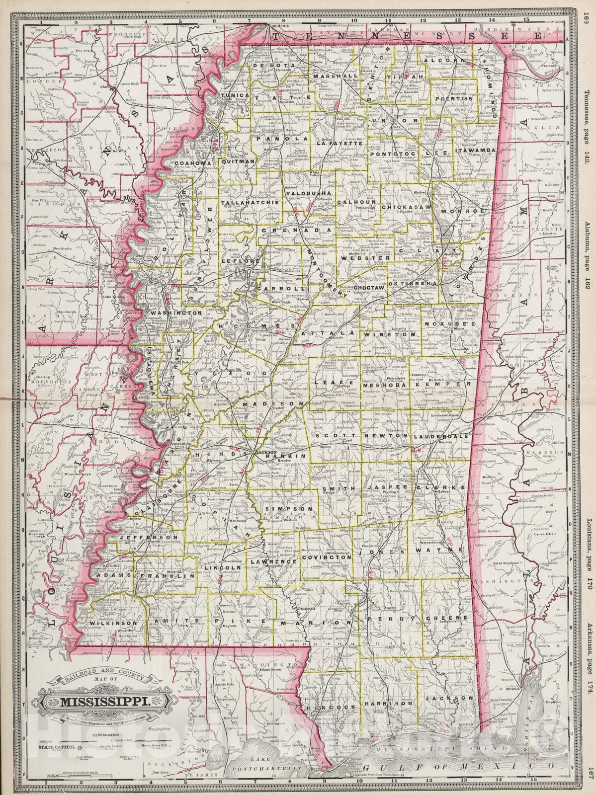 Historic Map : Mississippi., 1889, Vintage Wall Art