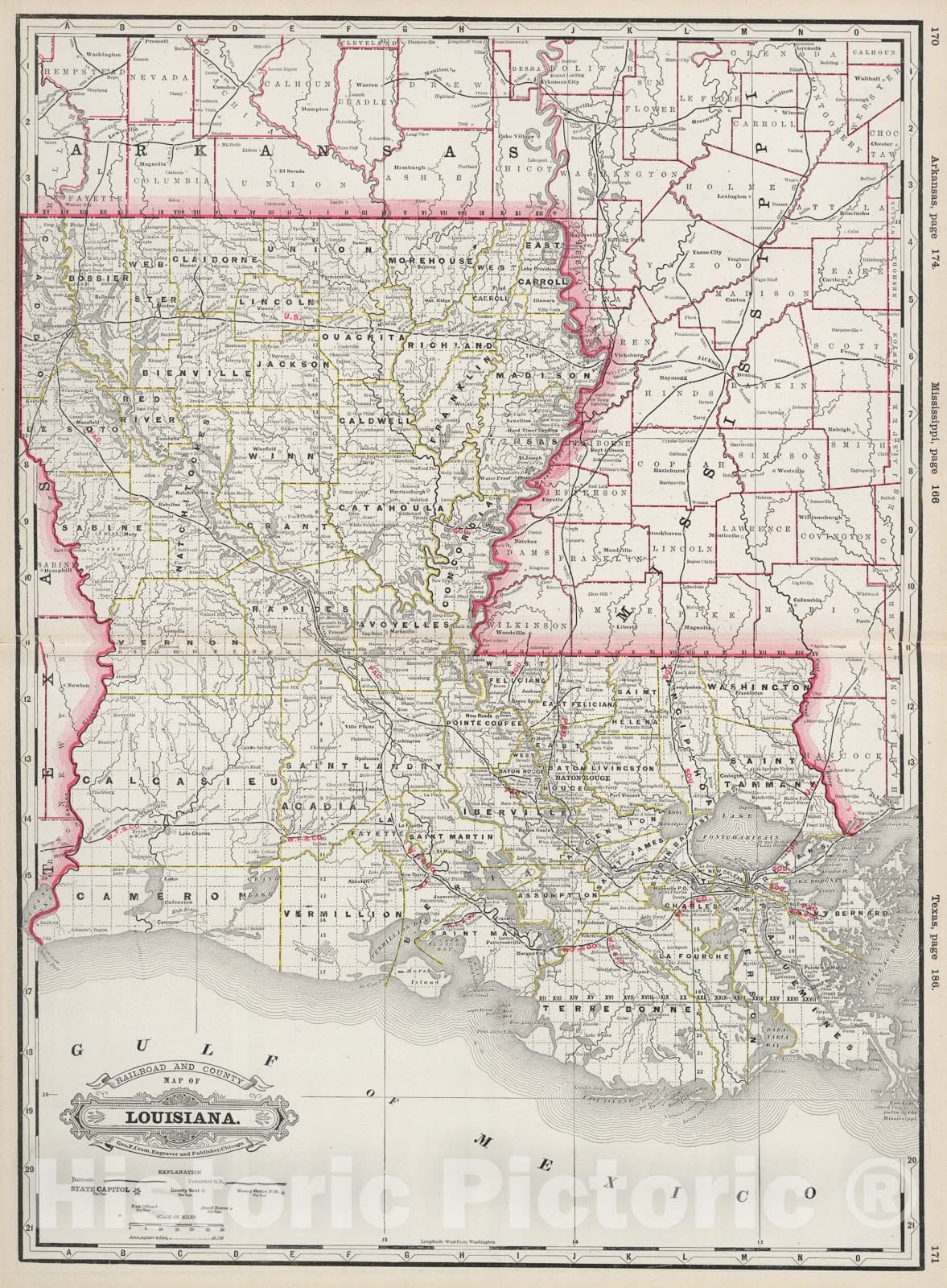 Historic Map : Louisiana., 1889, Vintage Wall Art