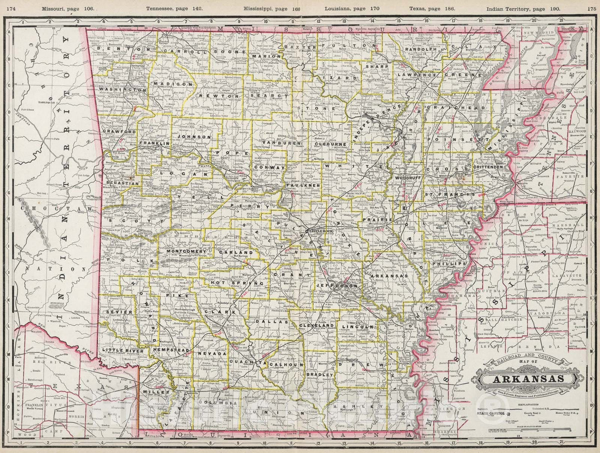 Historic Map : Arkansas., 1889, Vintage Wall Art