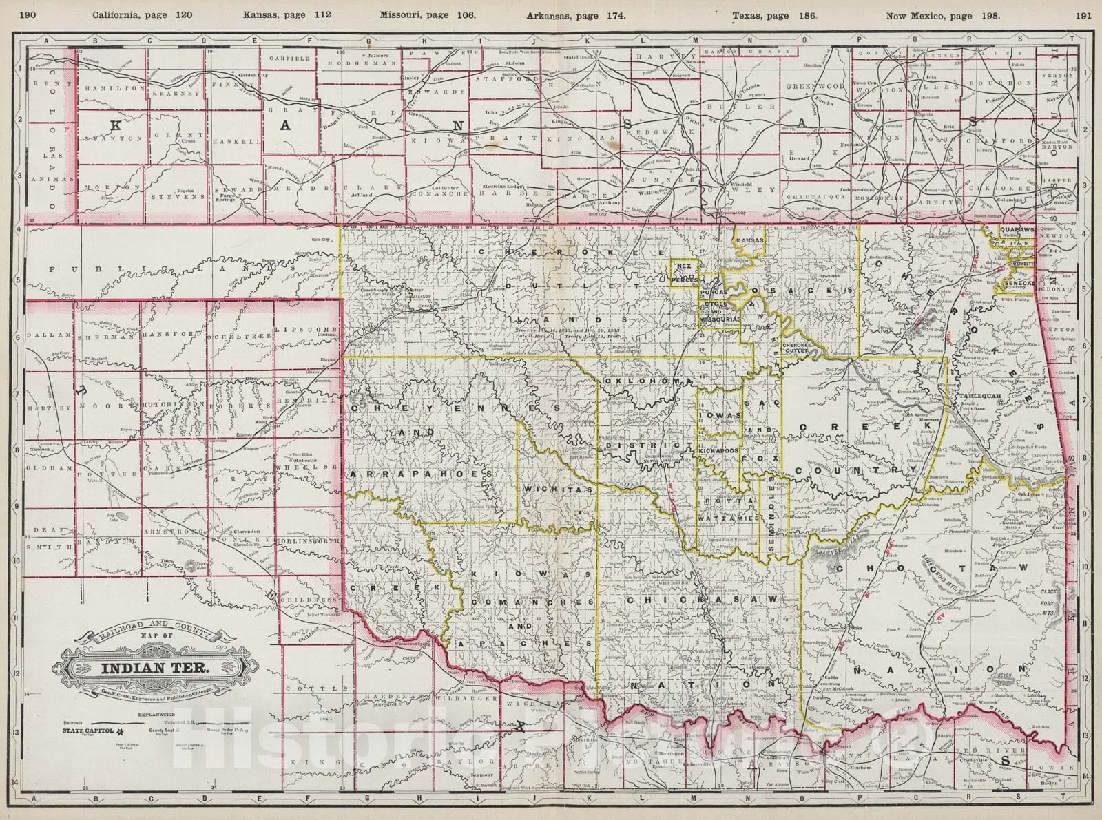 Historic Map : Indian Territory (Oklahoma), 1889, Vintage Wall Art
