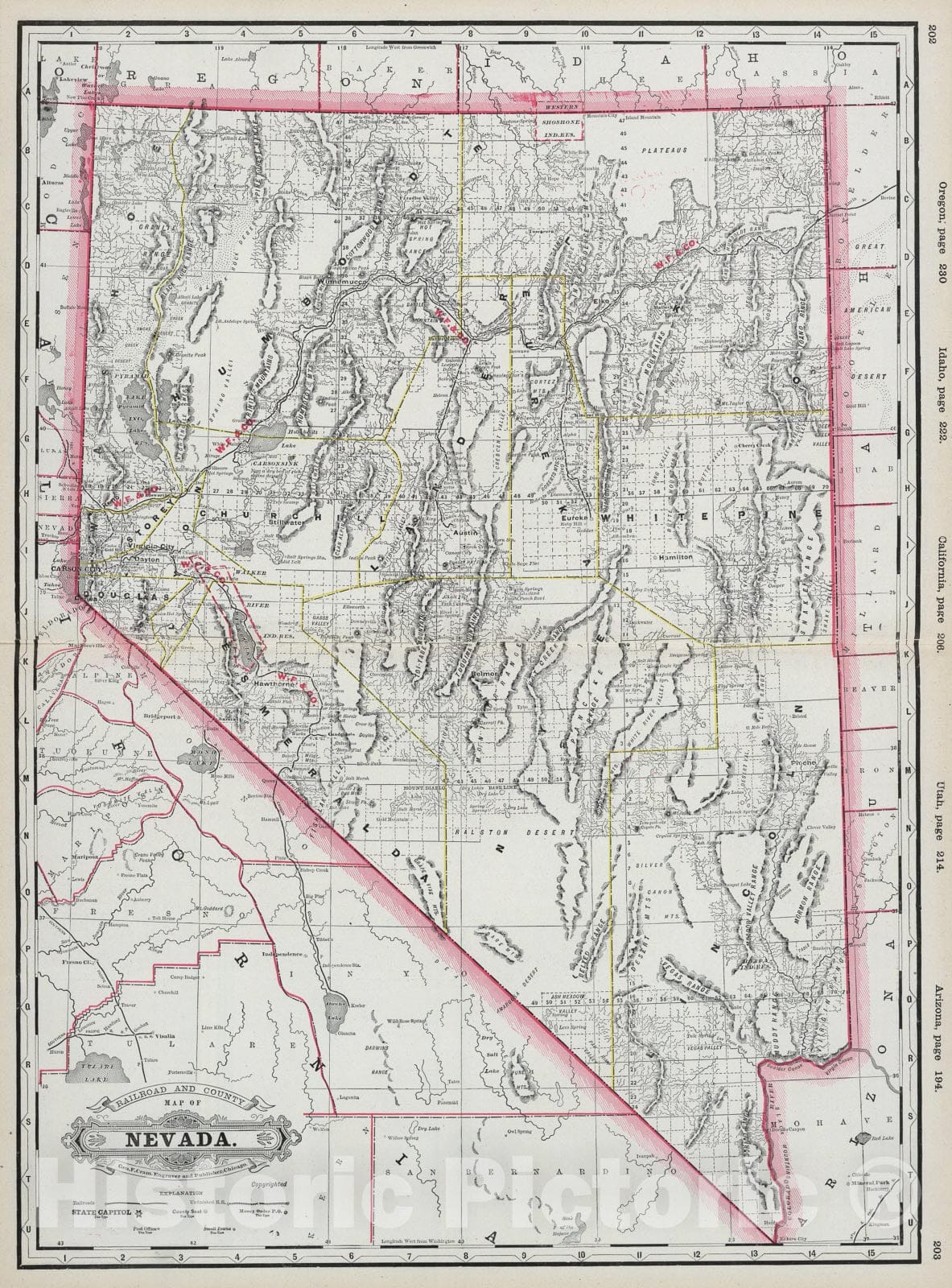 Historic Map : Nevada., 1889, Vintage Wall Art