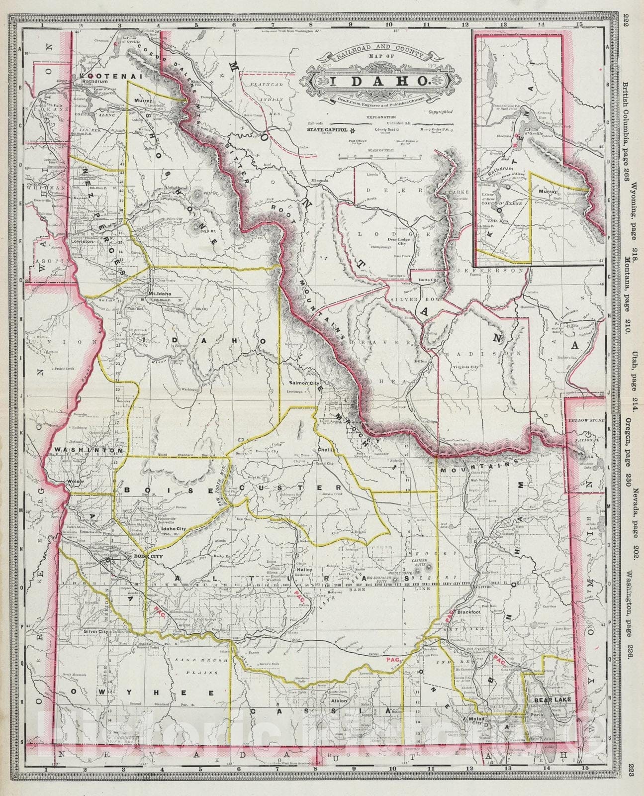 Historic Map : Idaho., 1889, Vintage Wall Art