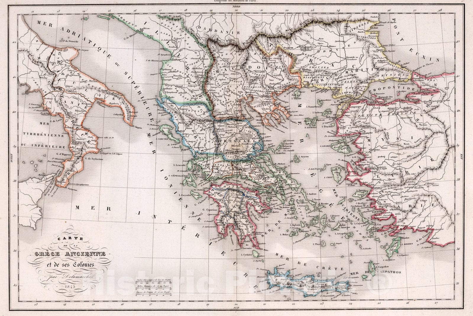 Historic Map : Grece Ancienne et de ses Colonies ... 1845., 1845, Vintage Wall Art