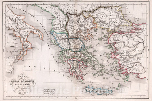 Historic Map : Grece Ancienne et de ses Colonies ... 1845., 1845, Vintage Wall Art
