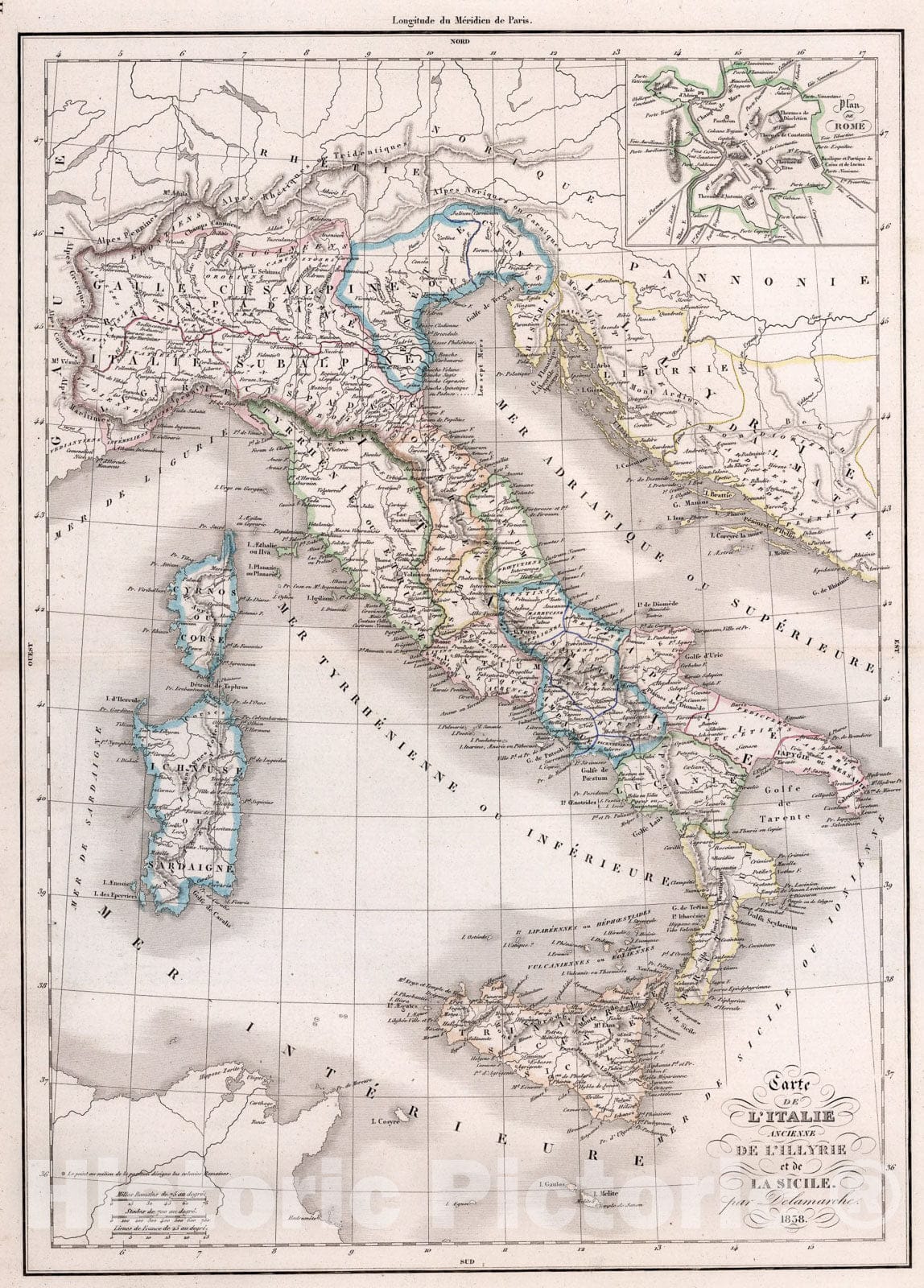 Historic Map : Italie Ancienne De L'illyrie et de La Sicile., 1838, Vintage Wall Art