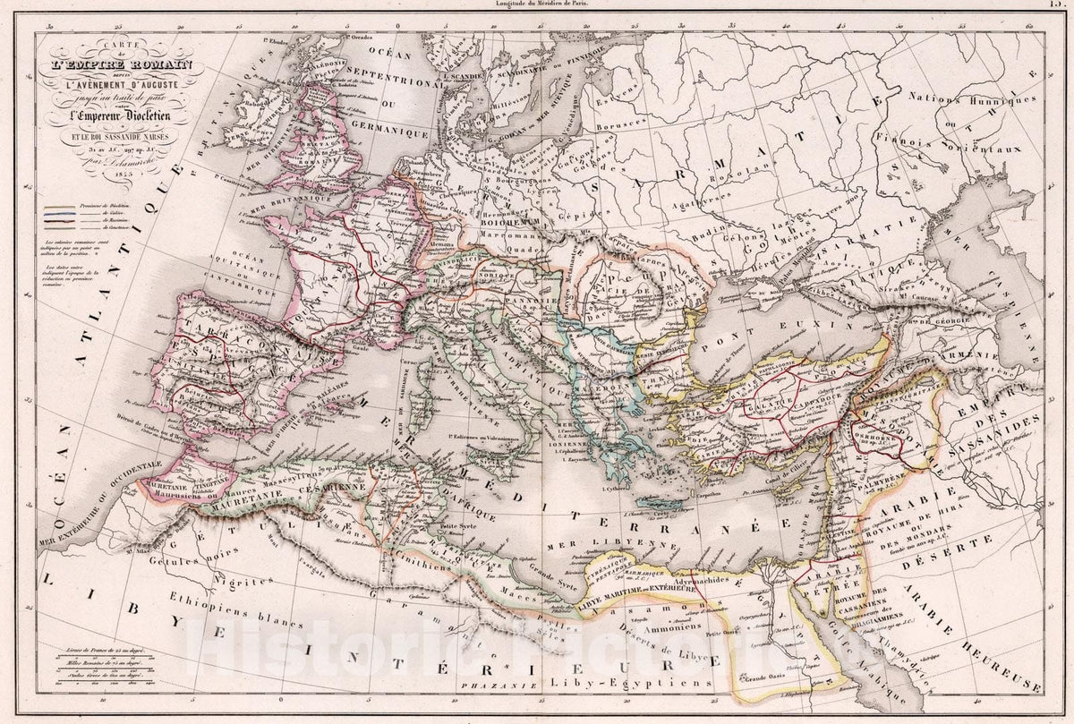 Historic Map : L'Empire Romain., 1845, Vintage Wall Art