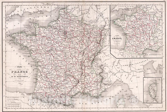 Historic Map : Carte de la France Divisee en eighty-six Departements ... 1846., 1846, Vintage Wall Art