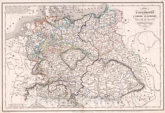 Historic Map : L'Allemagne comprenant L'Empire d'Autriche le Royaume de Prusse, la Confederation Germanique et la Pologne., 1847, Vintage Wall Art