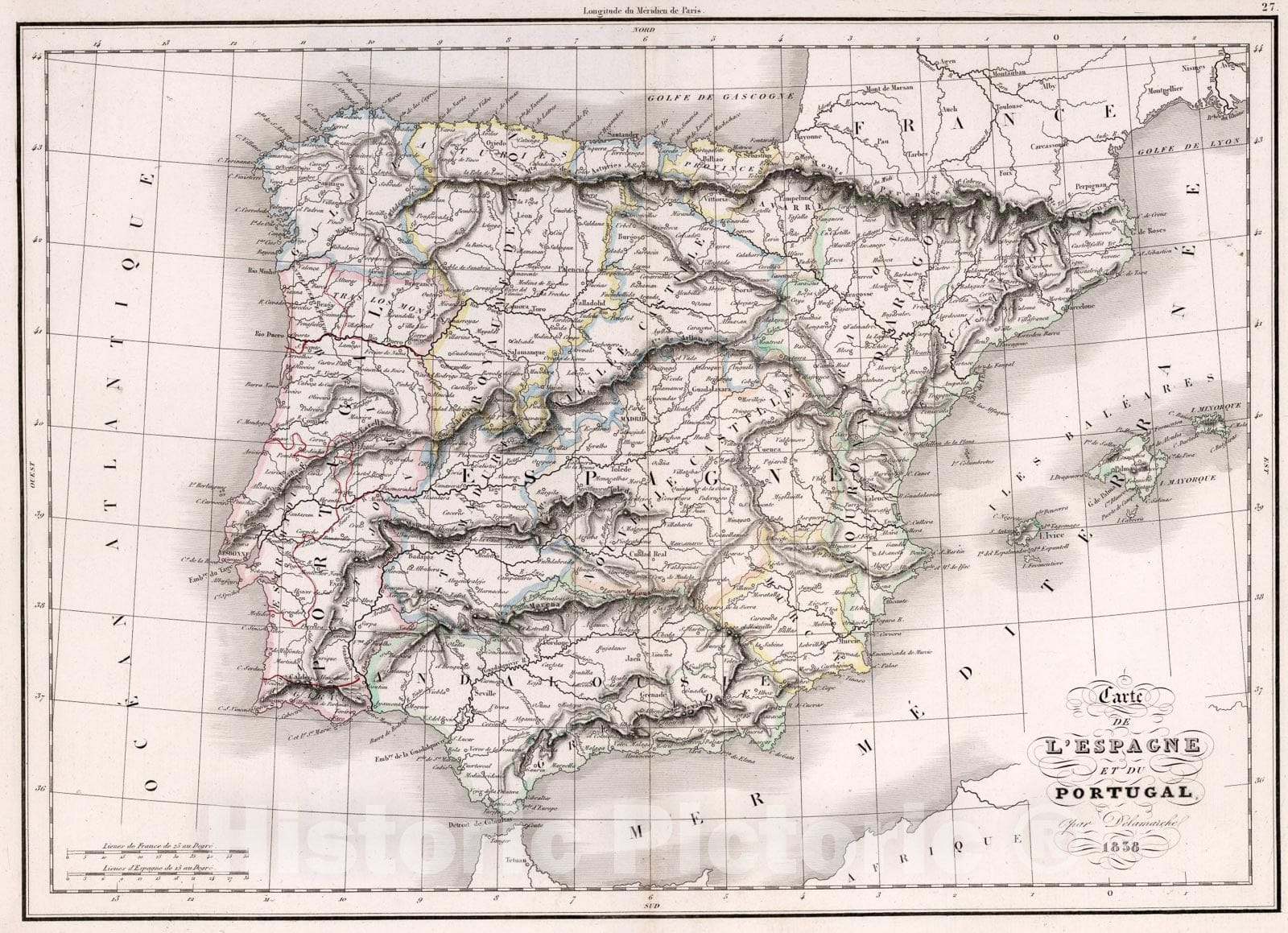 Historic Map : L'Espagne et du Portugal., 1847, Vintage Wall Art
