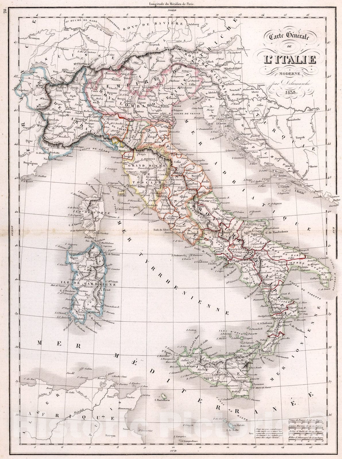 Historic Map : L'Italie Moderne., 1838, Vintage Wall Art
