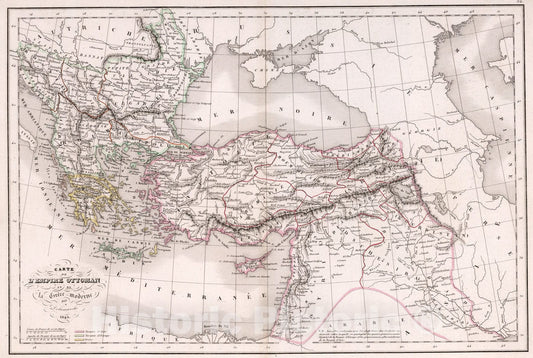 Historic Map : L'Empire Ottoman en de la Grece Moderne., 1845, Vintage Wall Art