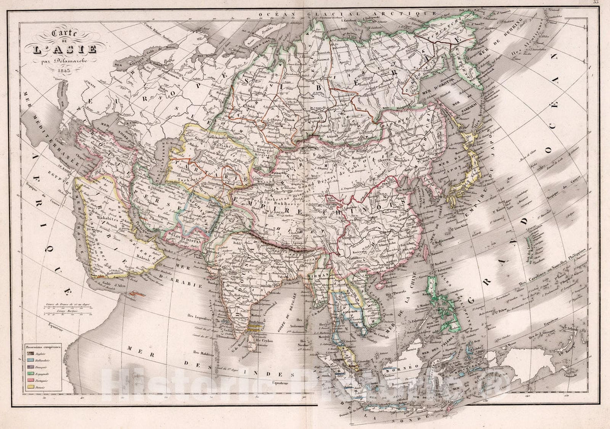 Historic Map : L'Asie., 1847, Vintage Wall Art