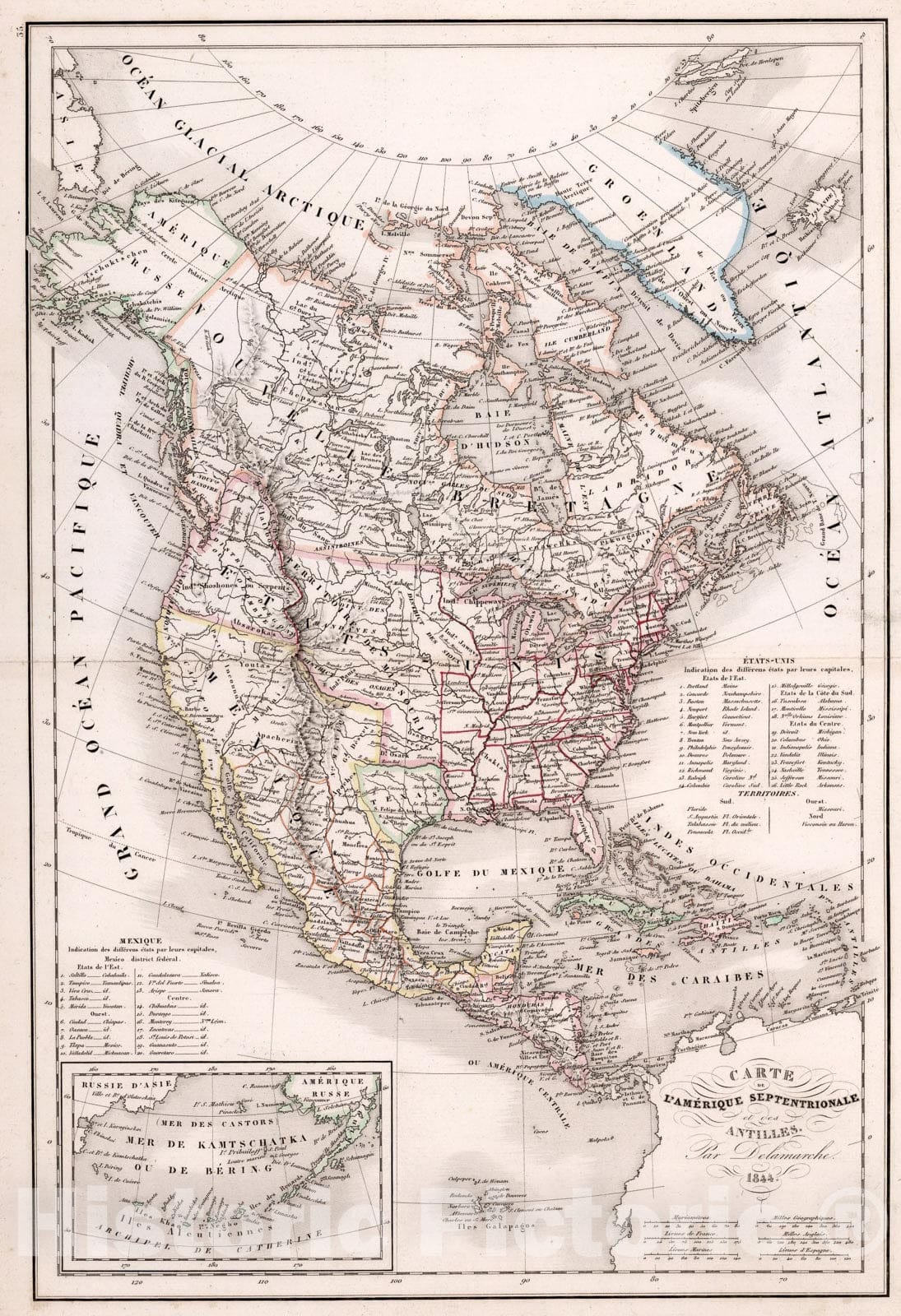 Historic Map : L'Amerique Septentrionale et des Antilles., 1844, Vintage Wall Art