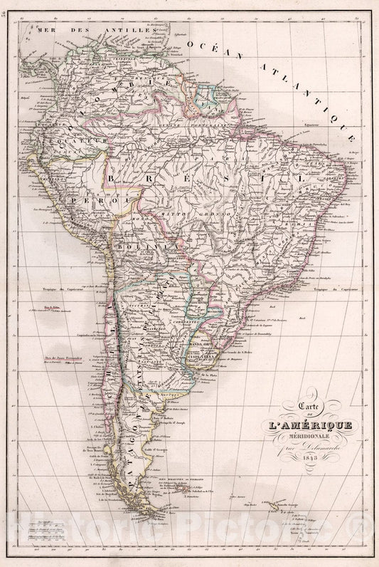 Historic Map : L'Amerique Meridionale., 1847, Vintage Wall Art