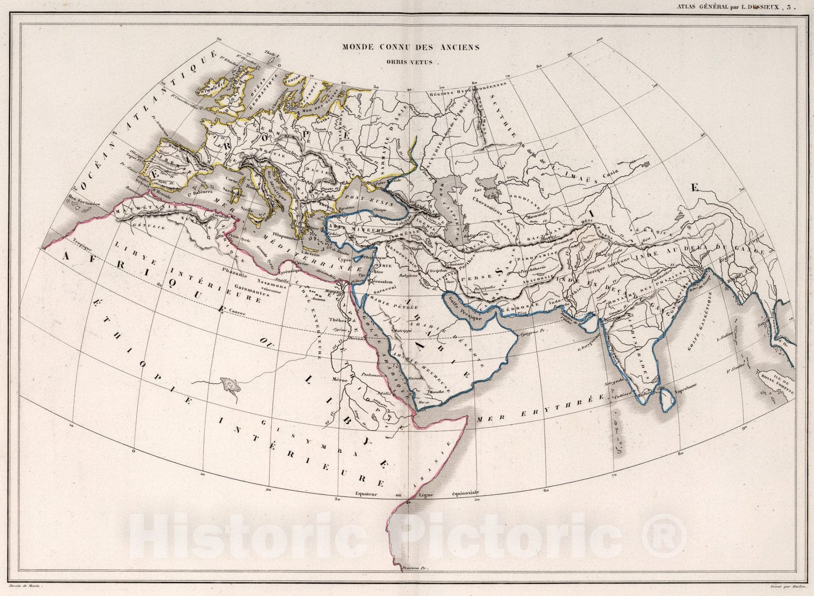 Historic Map : 3. Monde Connu des Anciens, Orbis Vetus., 1856, Vintage Wall Art