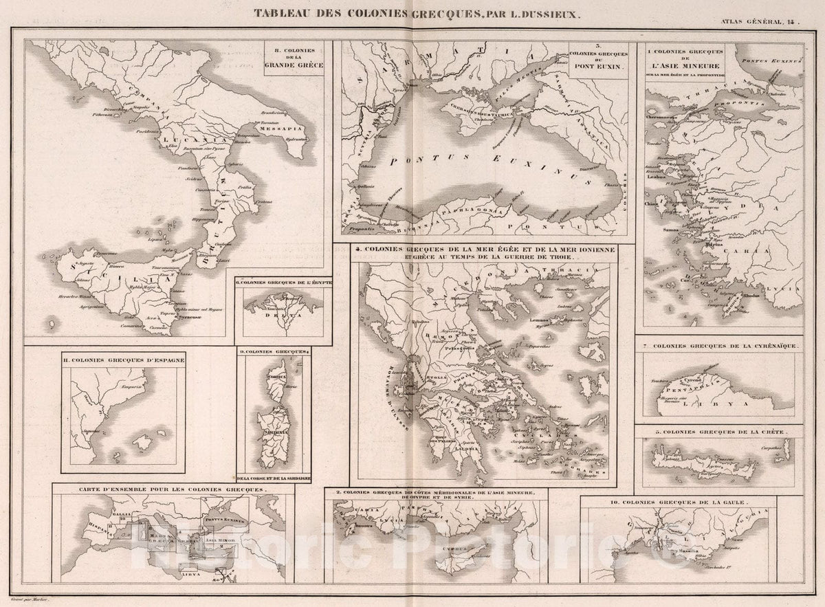 Historic Map : 14. Tableau des Colonies Grecques., 1856, Vintage Wall Art