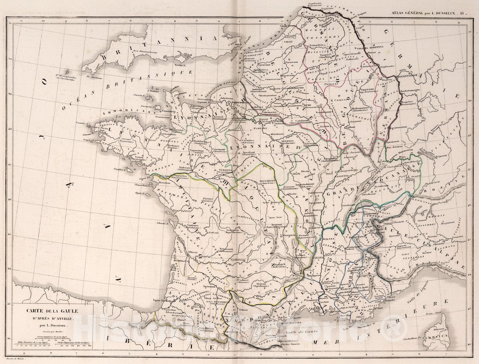 Historic Map : 15. Carte de la Gaule d'apres d'Anville., 1856, Vintage Wall Art