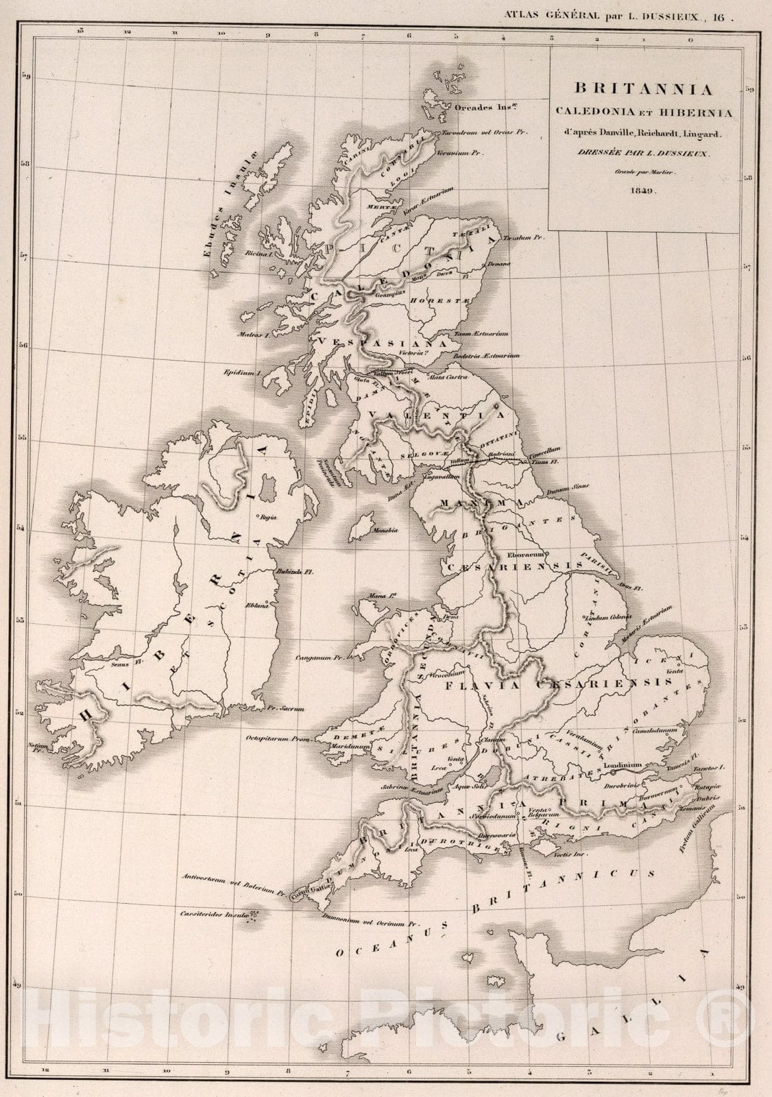 Historic Map : 16. Britannia, Caledonia et Hibernia., 1849, Vintage Wall Art