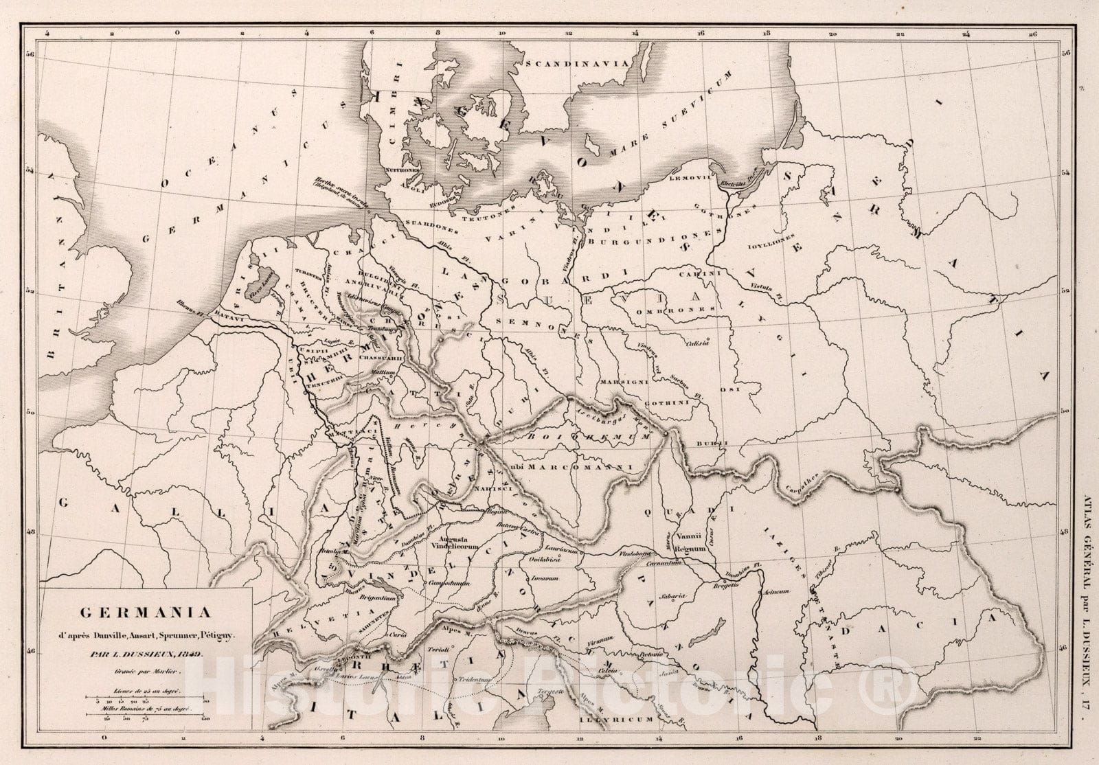 Historic Map : 17. Germania., 1849, Vintage Wall Art