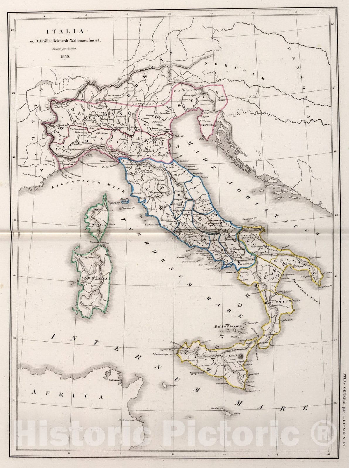 Historic Map : 18. Italia., 1850, Vintage Wall Art