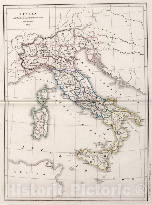 Historic Map : 18. Italia., 1850, Vintage Wall Art