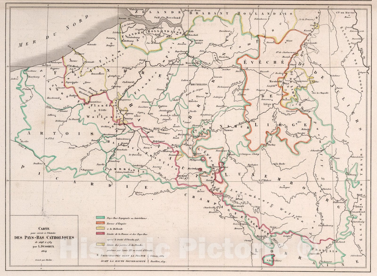 Historic Map : (74.) Carte pour servir a l'histoire de Pays-Bas Catholique de 1648-1789., 1854, Vintage Wall Art