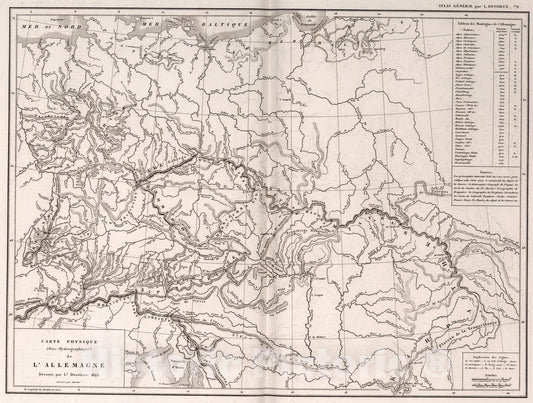 Historic Map : 79. Carte Physique (Oro-Hydrographique) de l'Allemagne., 1845, Vintage Wall Art