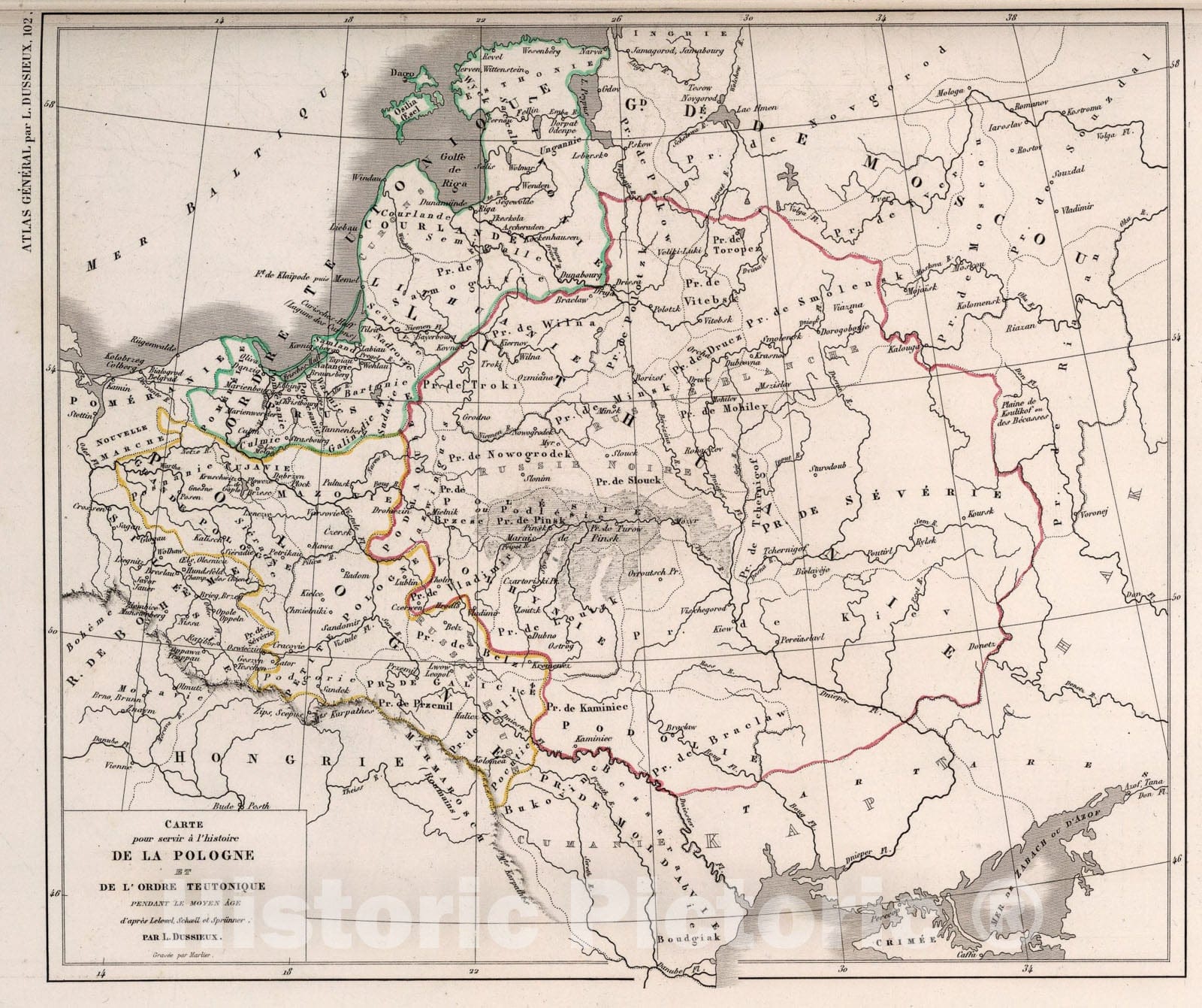 Historic Map : 102. Carte pour servir a l'histoire de la Pologne et de l'Ordre Teutonique pendant le Moyen Age., 1856, Vintage Wall Art