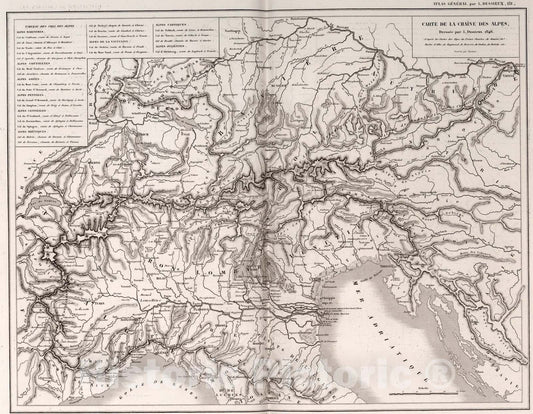 Historic Map : 131. Carte de la Chaine des Alpes., 1846, Vintage Wall Art