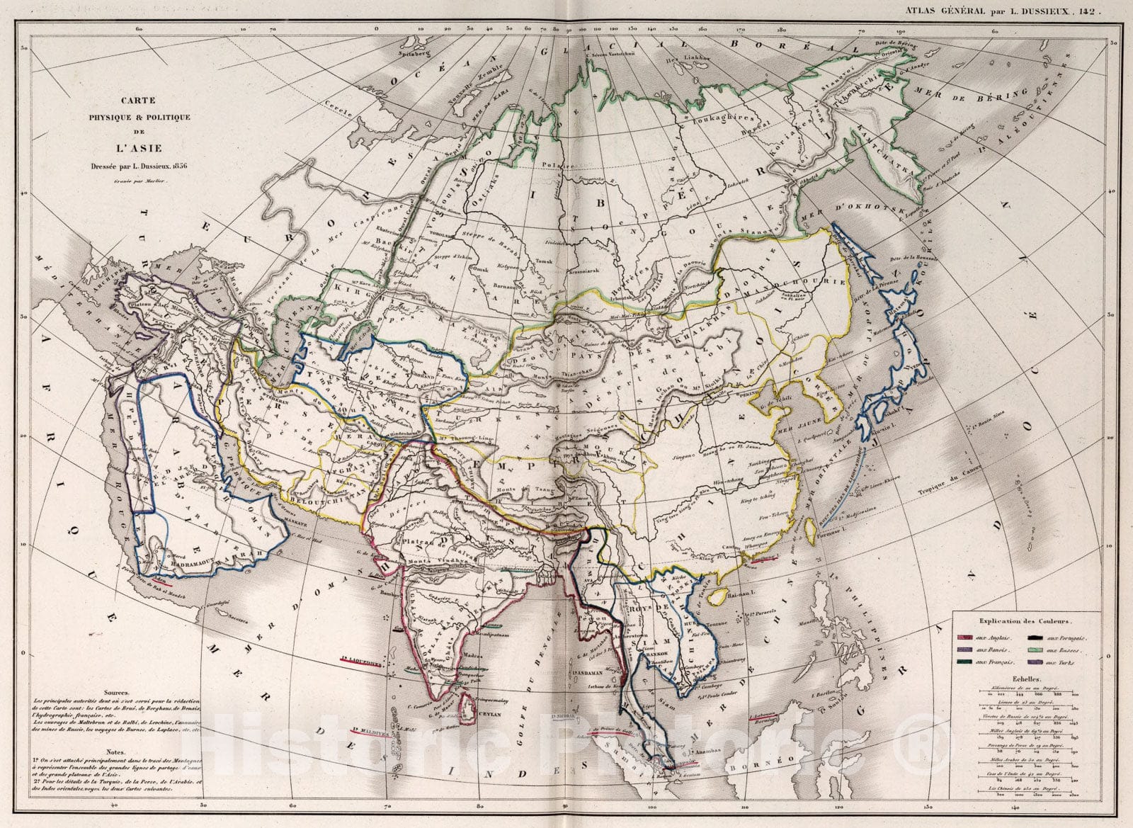 Historic Map : 142. Carte Physique et Politique de L'Asie., 1856, Vintage Wall Art