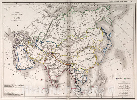 Historic Map : 142. Carte Physique et Politique de L'Asie., 1856, Vintage Wall Art