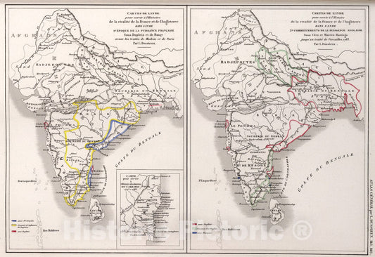 Historic Map : 145. Cartes de l'Inde pour servir a l'Histoire de la rivalite de la France et de l'Angleterre. 146. Cartes de l'Inde., 1856, Vintage Wall Art