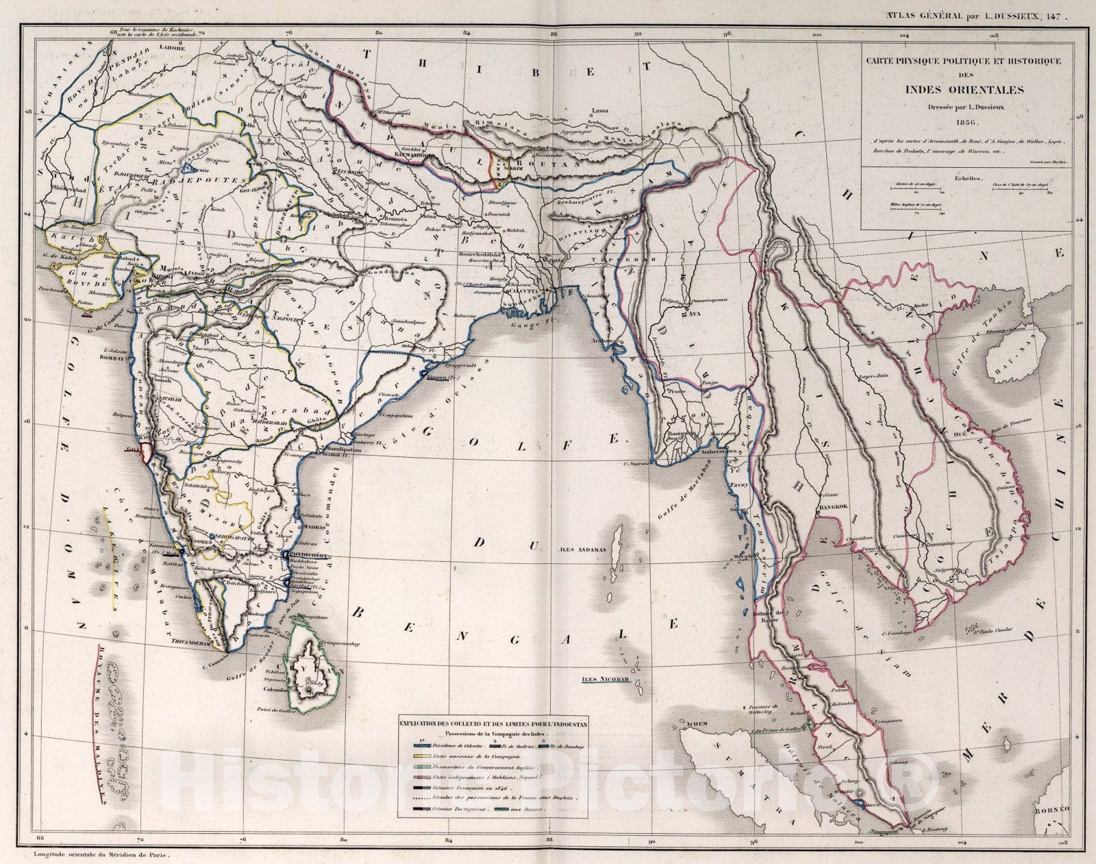 Historic Map : 147. Carte Physique Politique et Historique des Indes Orientales., 1856, Vintage Wall Art