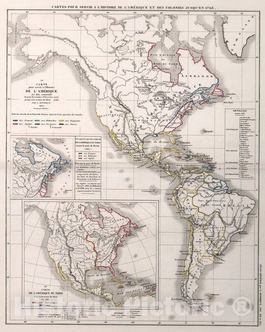 Historic Map : 150. 151.152. Cartes pour Servir a l'Histoire de l'Amerique et des Colonies jusqu'en 1765., 1852, Vintage Wall Art