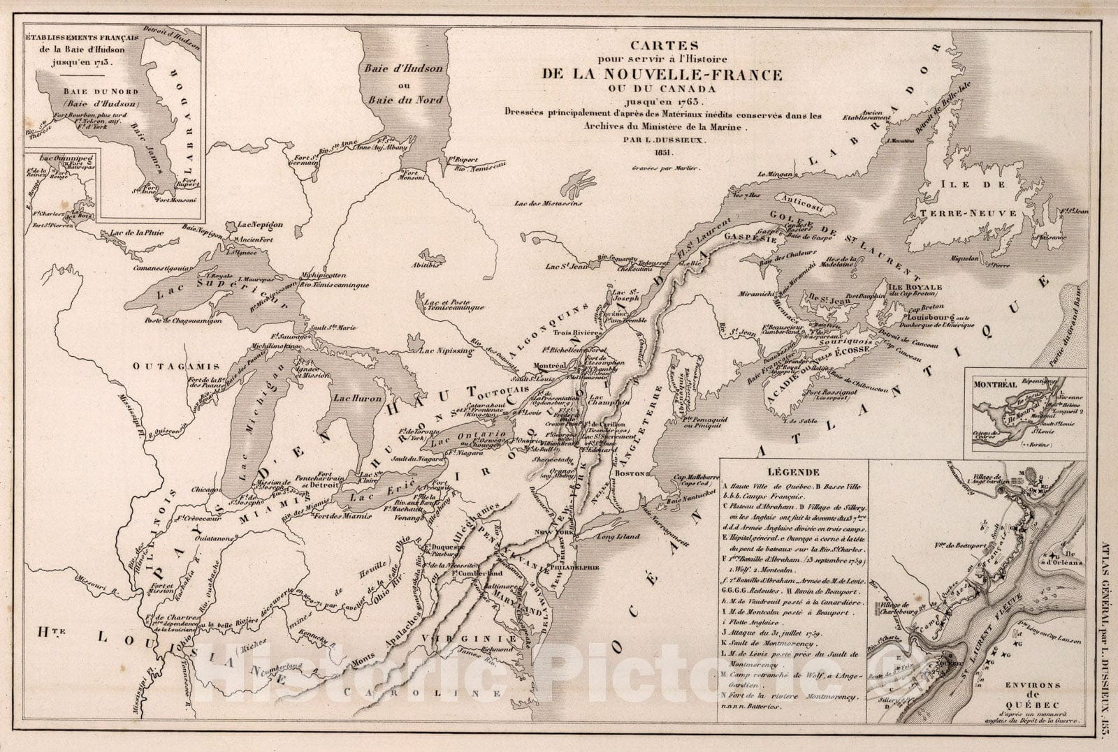Historic Map : 153. Cartes pour servir a l'Histoire de la Nouvelle-Franceou du Canada jusqu'en 1765., 1851, Vintage Wall Art