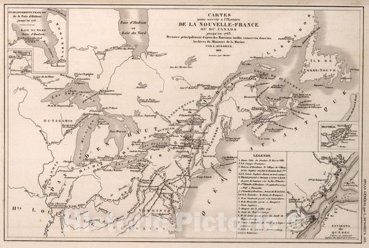 Historic Map : 153. Cartes pour servir a l'Histoire de la Nouvelle-Franceou du Canada jusqu'en 1765., 1851, Vintage Wall Art