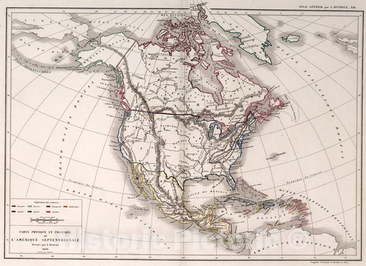 Historic Map : 154. Carte Physique et Politique de l'Amerique Septentrionale., 1856, Vintage Wall Art