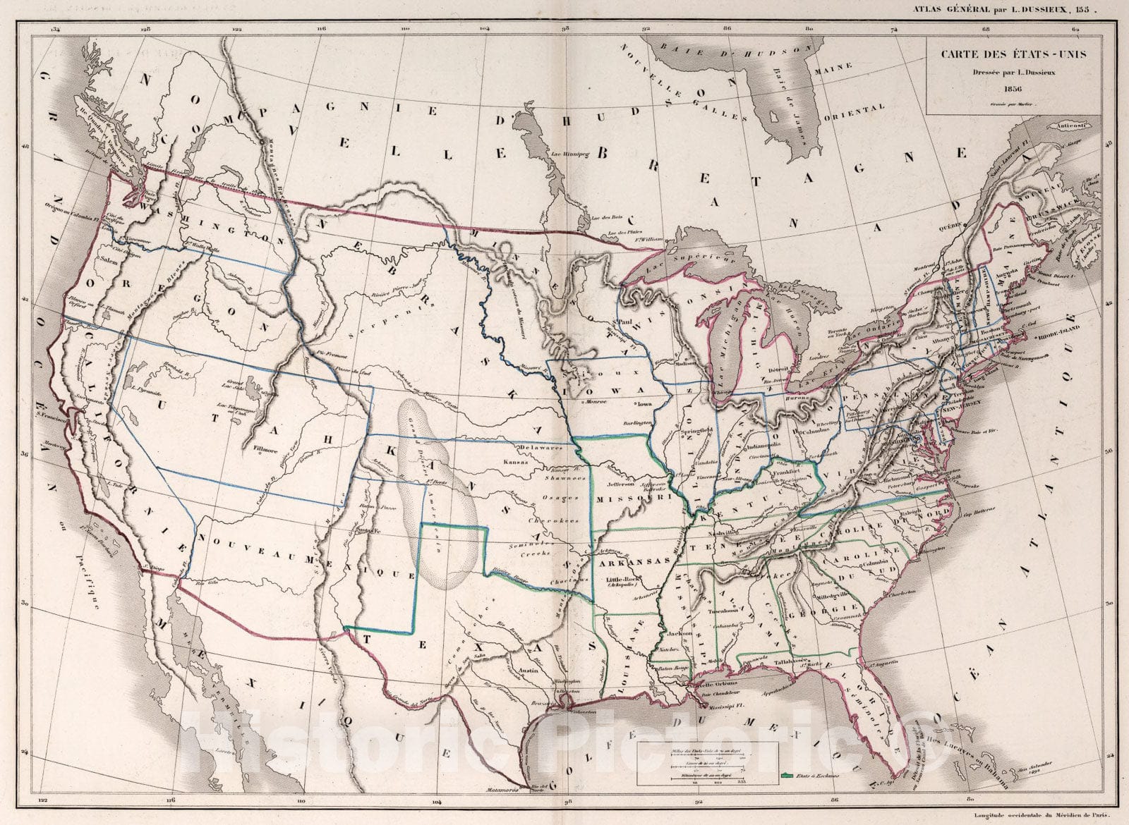 Historic Map : 155. Carte des Etats-Unis., 1856, Vintage Wall Art