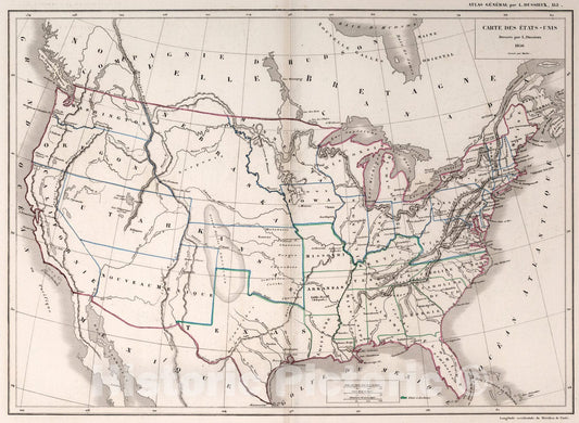Historic Map : 155. Carte des Etats-Unis., 1856, Vintage Wall Art