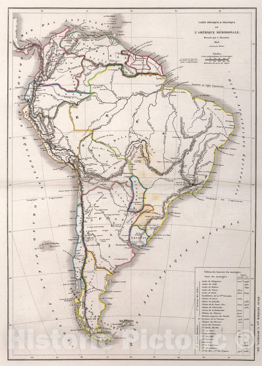 Historic Map : 156. Carte Physique et Politique de l'Amerique Meridionale., 1845, Vintage Wall Art