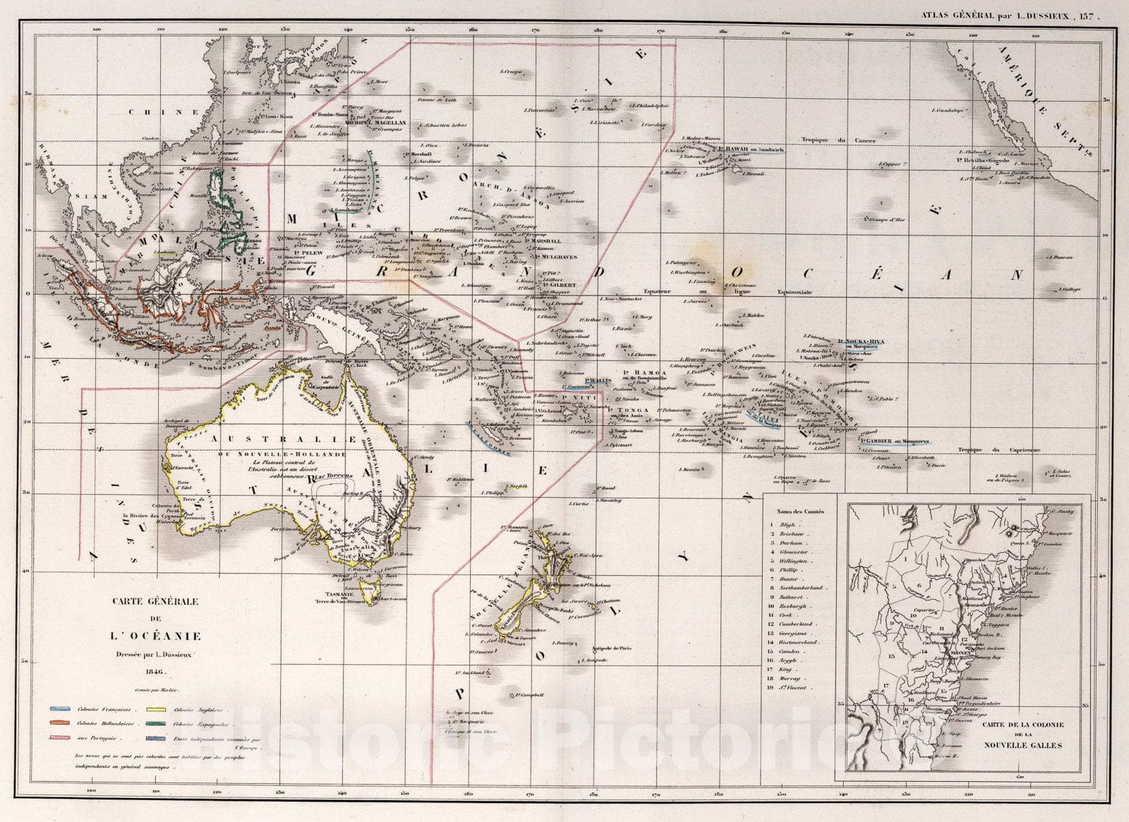 Historic Map : 157. Carte Generale de l'Oceanie., 1846, Vintage Wall Art