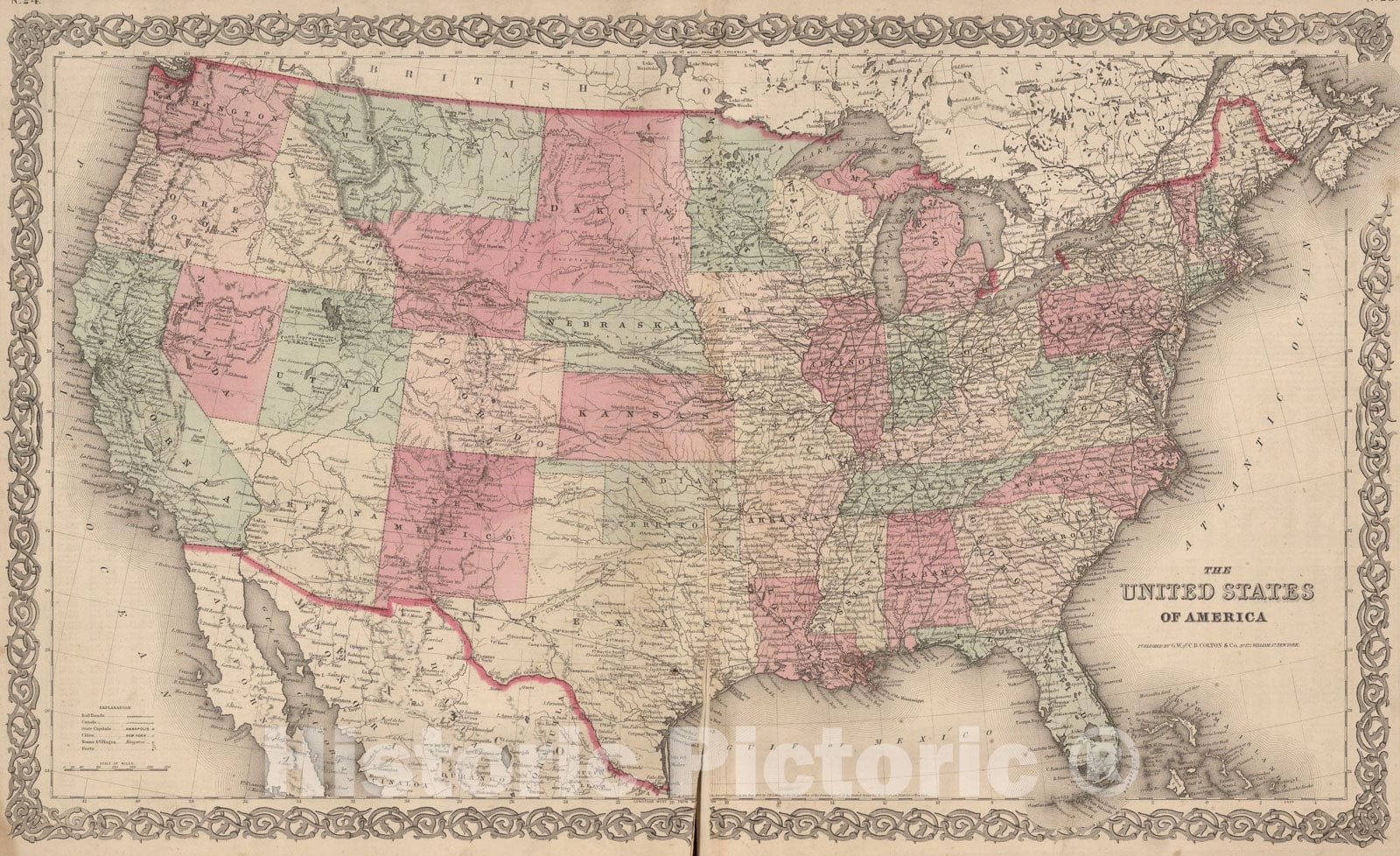 Historic Map : United States of America., 1866, Vintage Wall Art