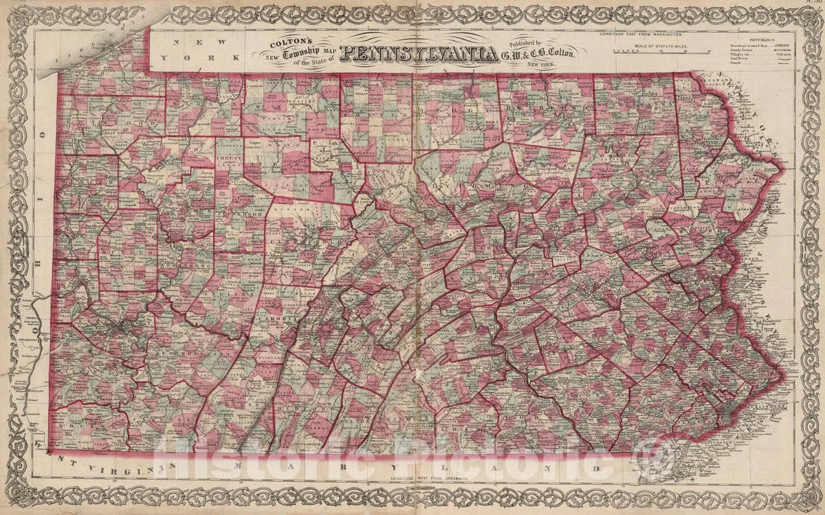 Historic Map : Pennsylvania., 1866, Vintage Wall Art
